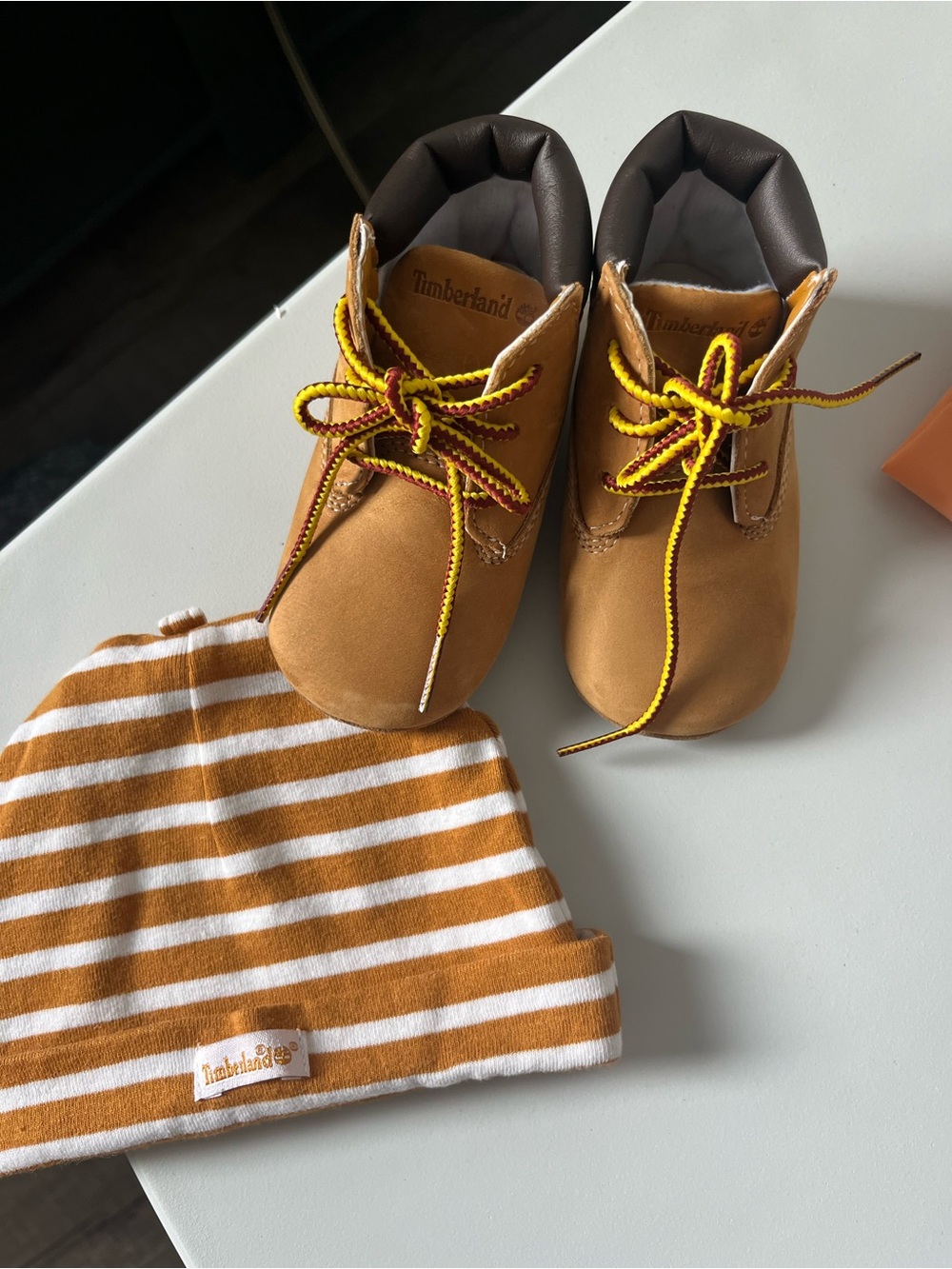 Timberland Toddler Wheat Leather Booties with Yellow Accent Laces